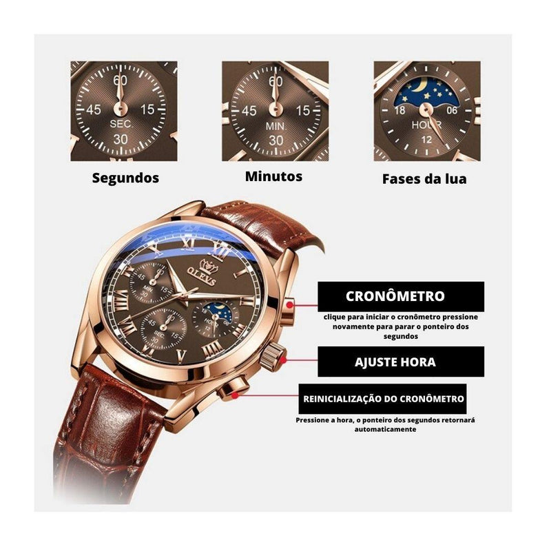 Relógio Casual Masculino Em Couro Legítimo Utermind